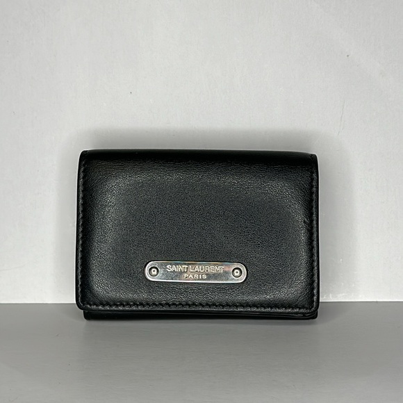 09 Saint Lauren 2019 Compact Trifold Black Calfskin Leather Unisex Wallet - Picture 2 of 11